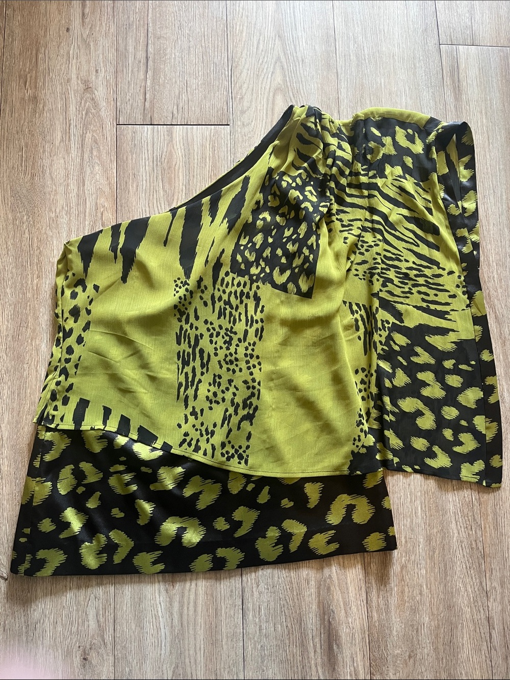 One-Shoulder Animal Print Top in Chartreuse and Black